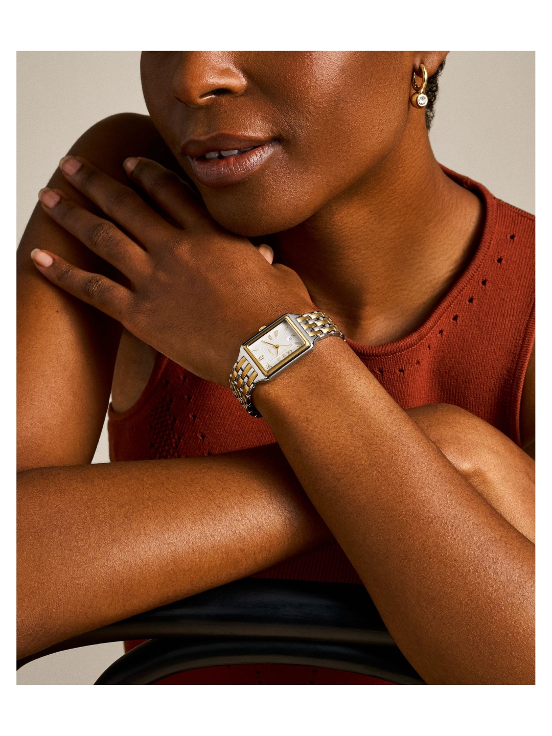 Damen-Analog-Uhr mit Edelstahl-Gehäuse und Quarz-Uhrwerk, mit