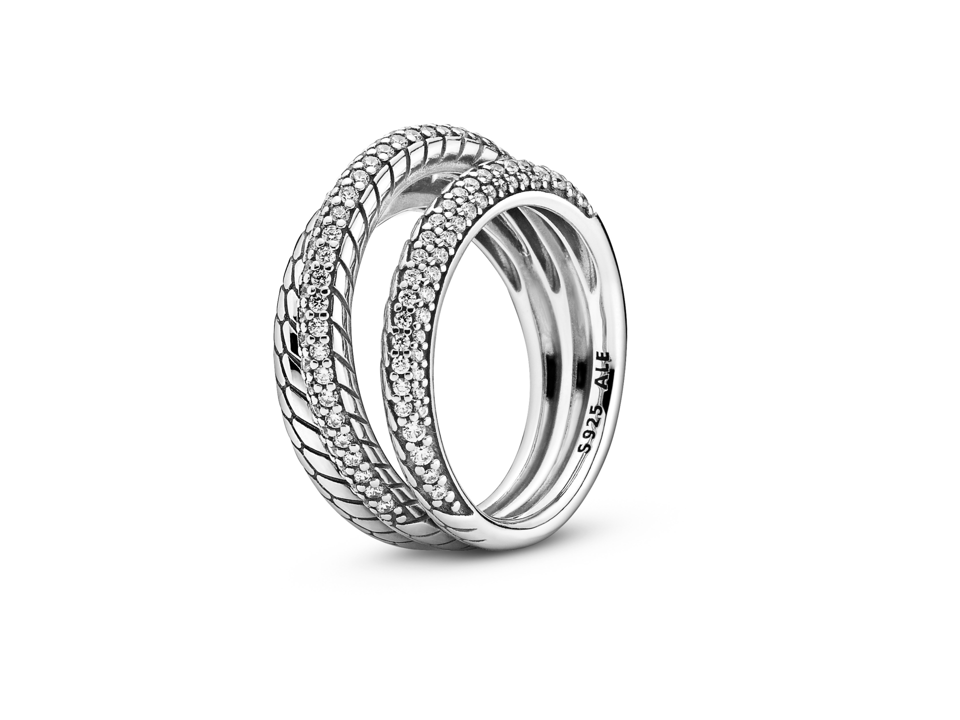 Pandora Bague Zirconia Argent 925 Snake Chain Pattern