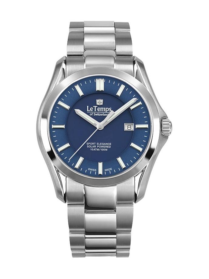 Herren-Analog-Uhr mit Edelstahl-Gehäuse und Quarz, Solar-Uhrwerk