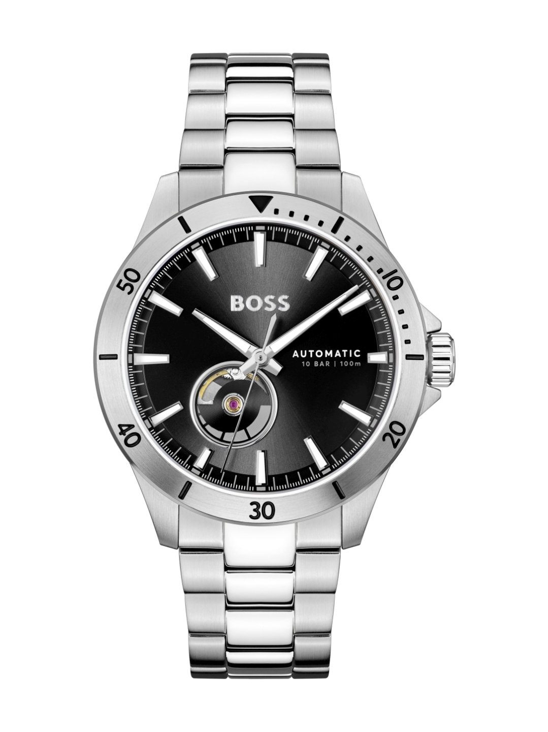 montre automatique pour hommes avec boîtier en acier inoxydable et