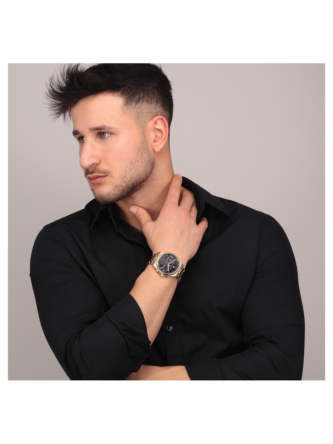 Herren-Analog-Uhr mit Edelstahl-Gehäuse und Quarz-Uhrwerk, mit