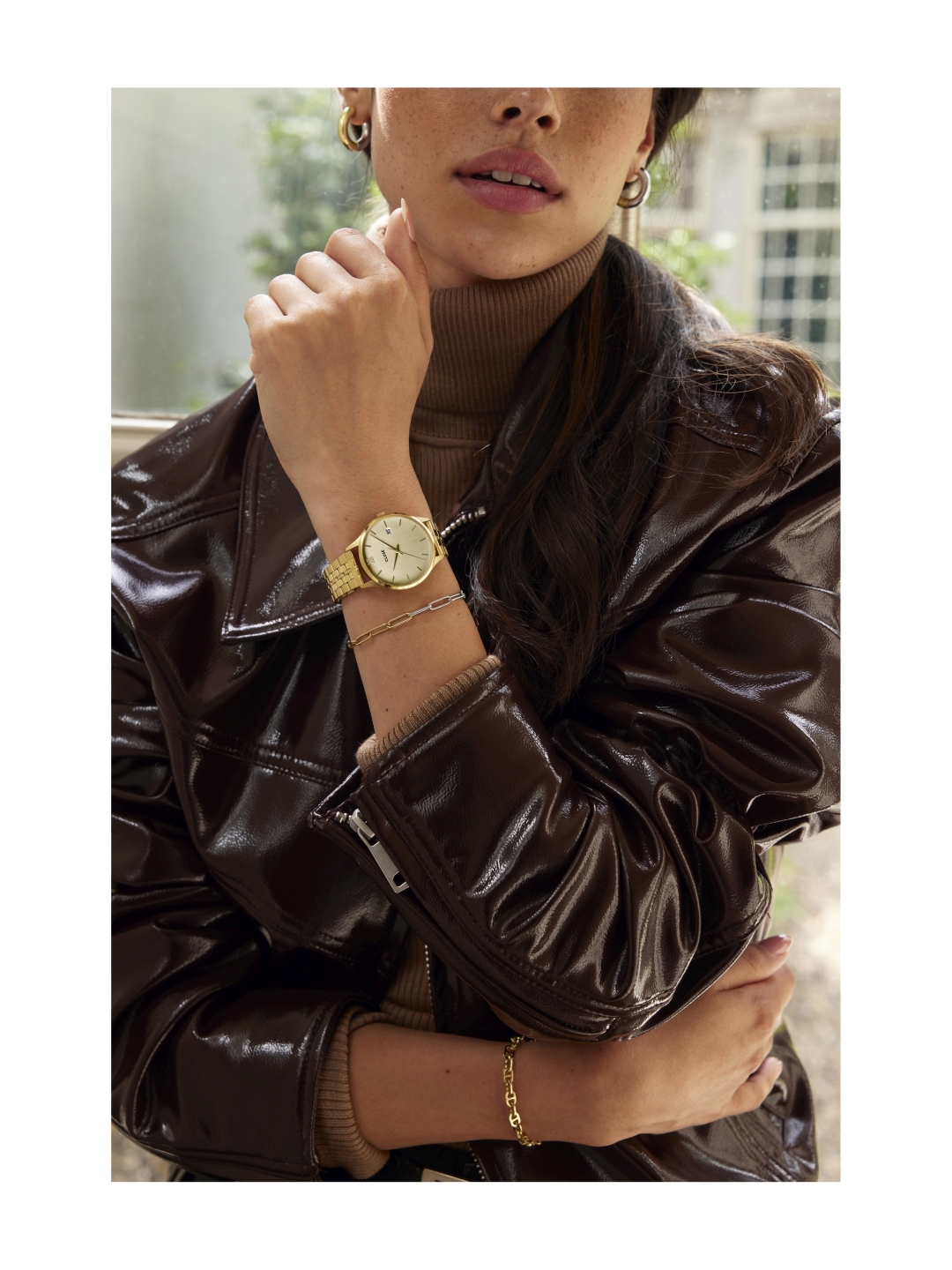 Damen-Analog-Uhr mit Edelstahl-Gehäuse und Quarz-Uhrwerk, mit