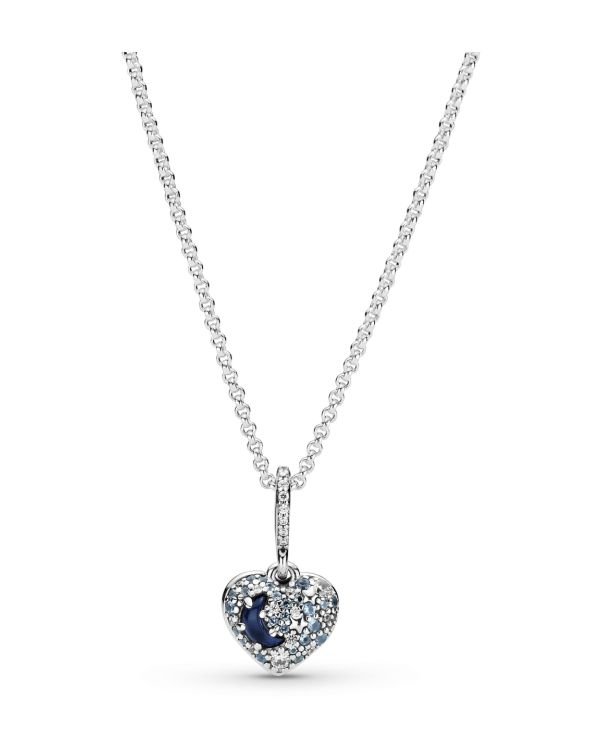 Pandora -Halskette Silber 925 -Sparkling Blue Moon & Stars Heart