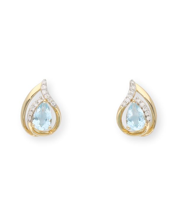 boucles d'oreilles topaze bleue,diamant or 18 ct-Colorstone Carat