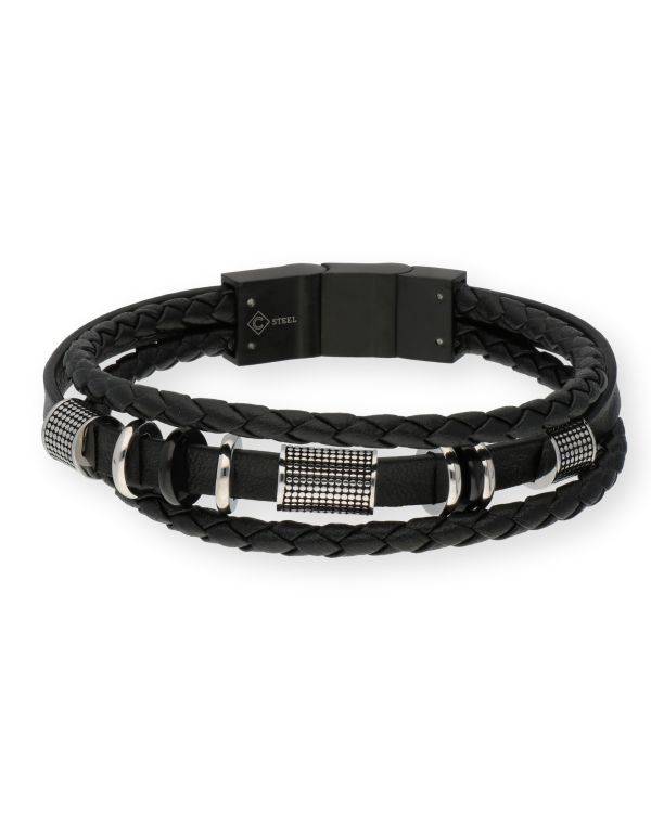 Armband Edelstahl, Leder - Cool von Carat Men