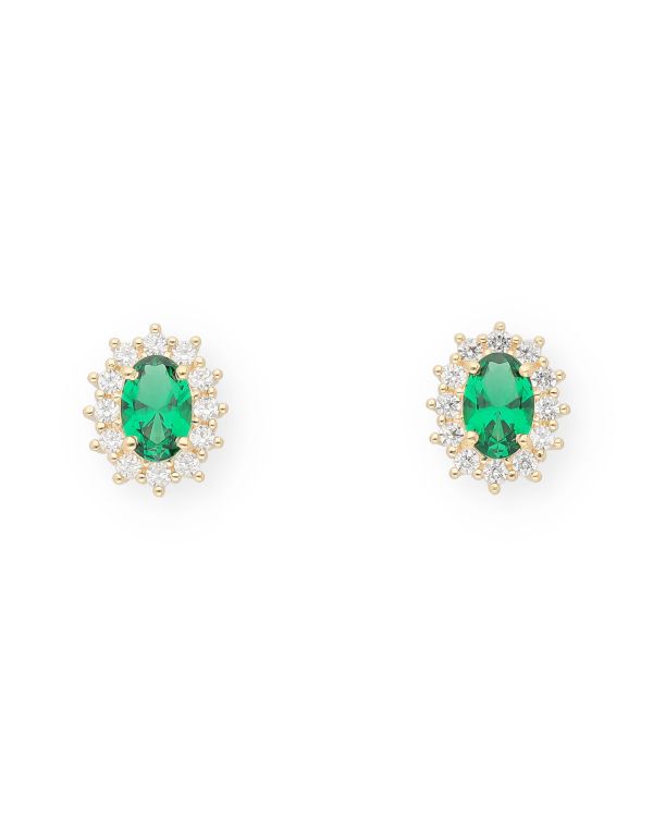 Clous d'oreilles Topaze Verte, Zirconia Or 18 ct-Colorstone Carat