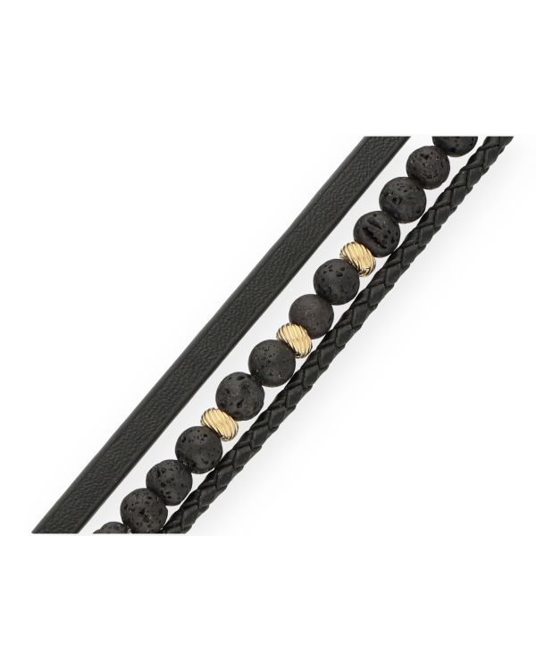 Carat Bracelet Pierre de Lave Acier inoxydable, Cuir - Cool
