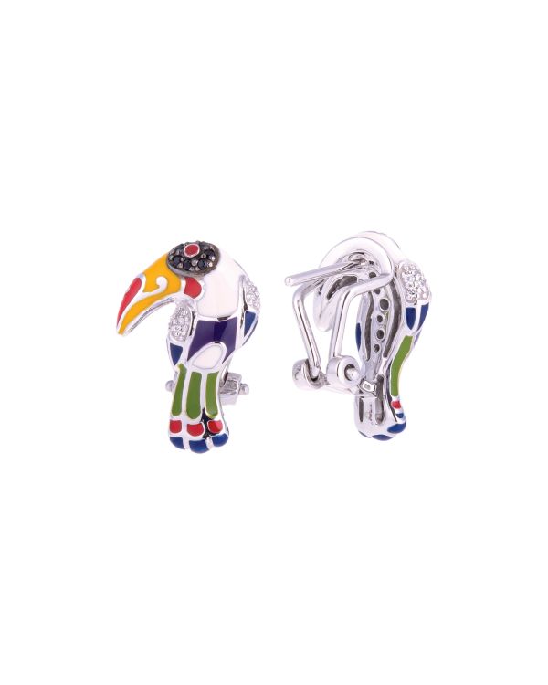 Una Storia - Email, Zirkonia Ohrringe Silber 925 - Toucan