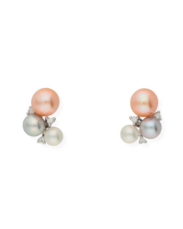 Clous d'oreilles Perles, Diamant Or 18 ct - Pearls de Carat