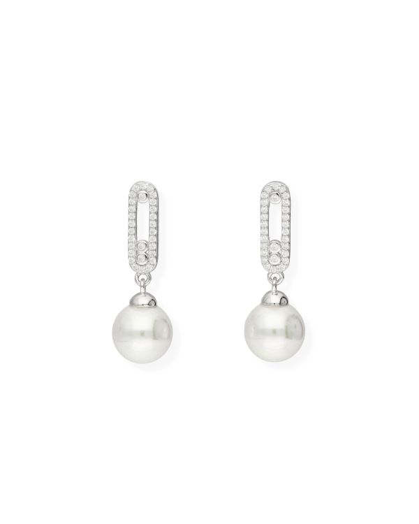 Pendants d'oreilles Perles, Zirconia Argent 925 - Pearls de Carat