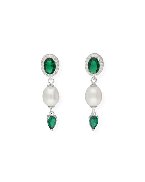 Pendants d'oreilles Perles, Zirconia Argent 925 - Colorstone de Carat