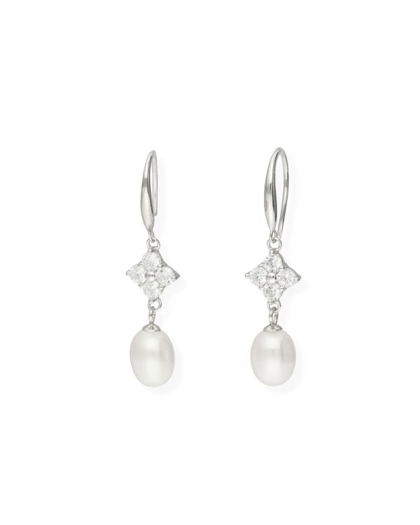 Pendants d'oreilles Perles, Zirconia Argent 925 - Pearls de Carat