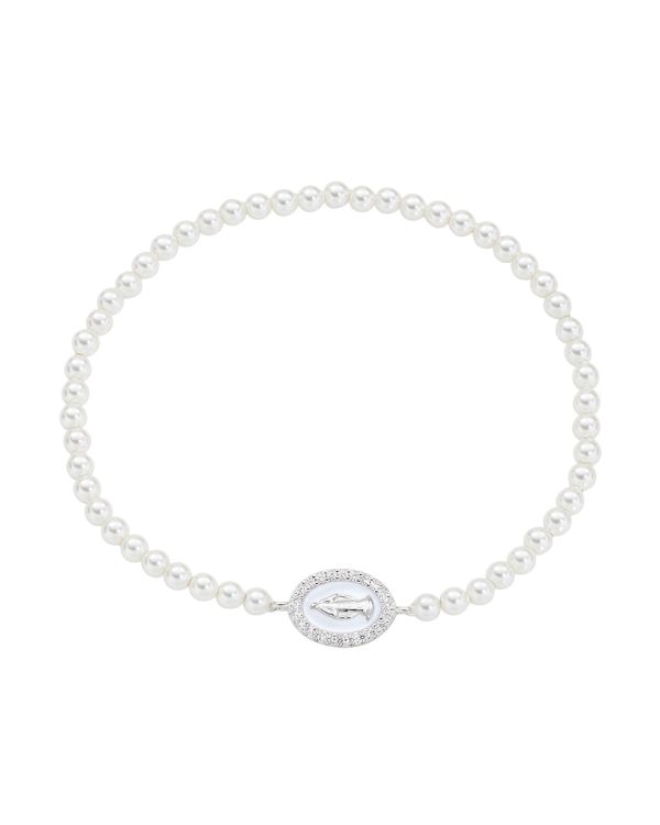 Amen - Zirkonia, Perlen, Email Armband Silber 925 - MIRACULOUS MARY