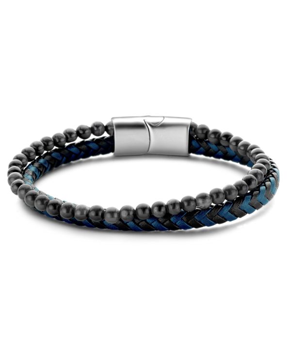 Frank - Hämatit Armband Leder, Edelstahl